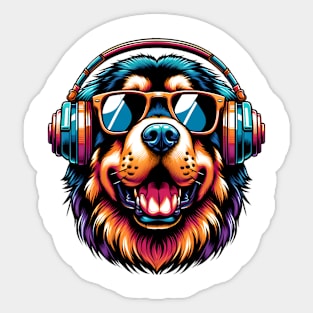 Tibetan Mastiff Smiling DJ in Vibrant Japanese Art Sticker